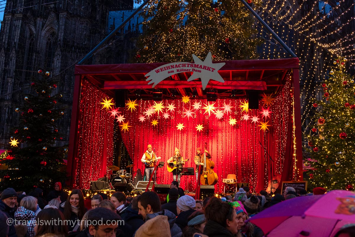 The main stage at the Cologne Cathedral Christmas market