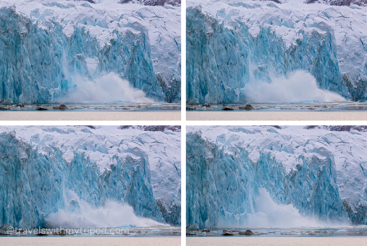 Glacier calving on fjord in Svalbard