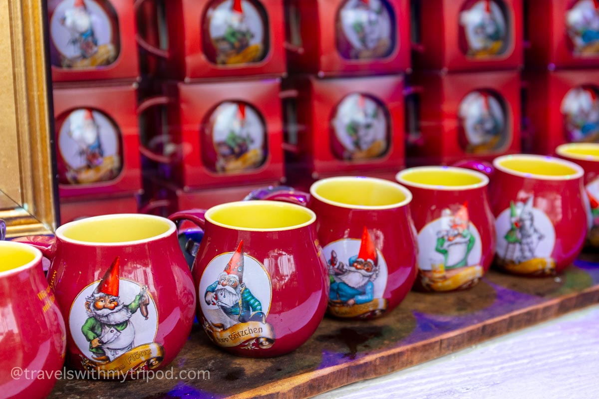 Gluhwein mugs for sale at the Heinzels Wintermarchen Christmas market in Cologne