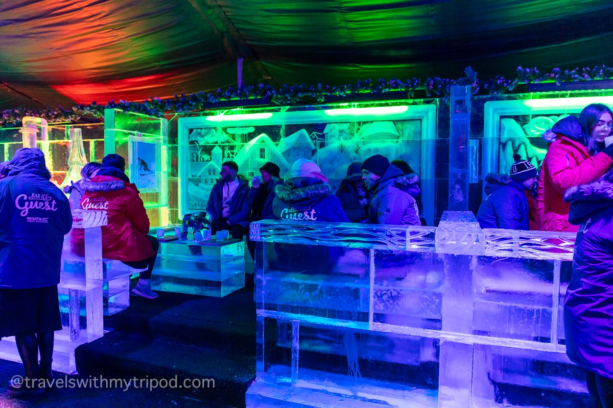 Drink cocktails from ice glasses in the Ice Bar