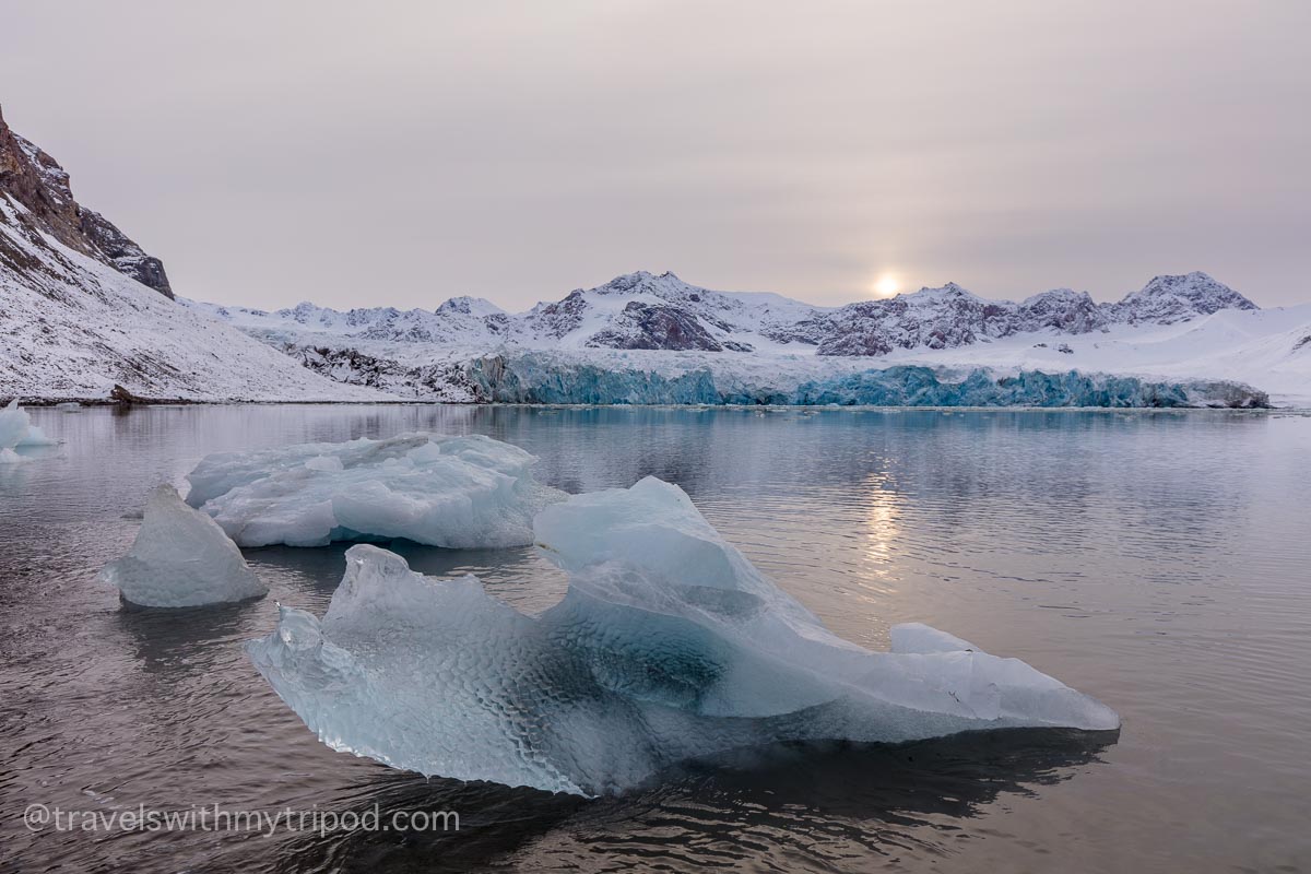 Iceberg and glacier in fjord in Svalbard