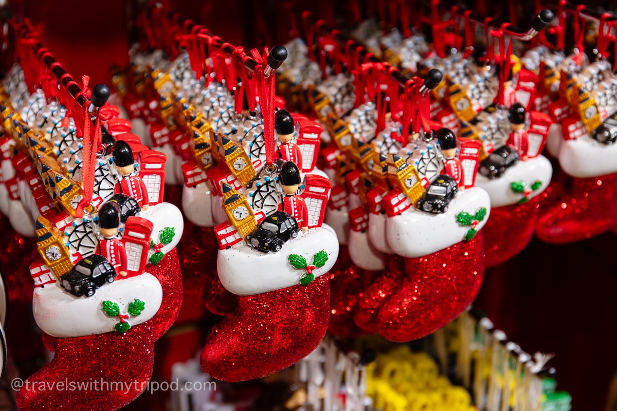 London Christmas decorations at a Christmas market