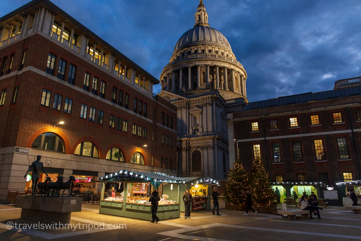 A small Christmas market in Paternoster Square near St Paul's Cathedral