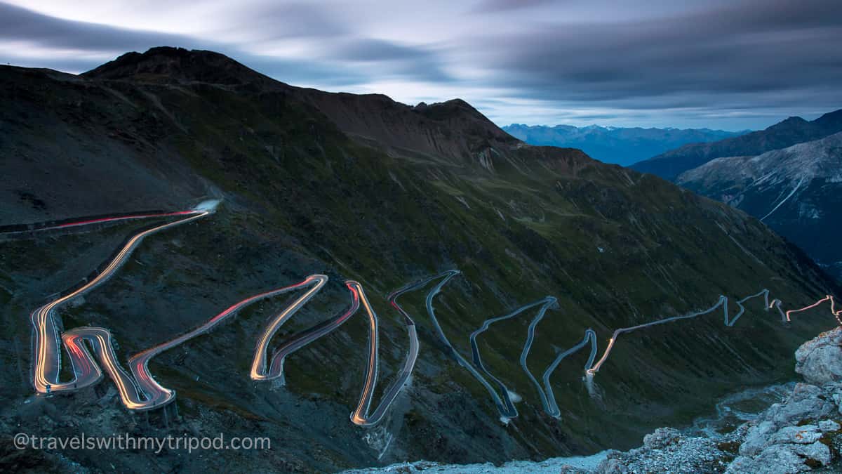 Stelvio Pass Light Trails at Night