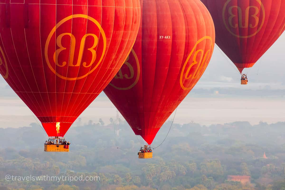Three Balloons Flying Over Bagan