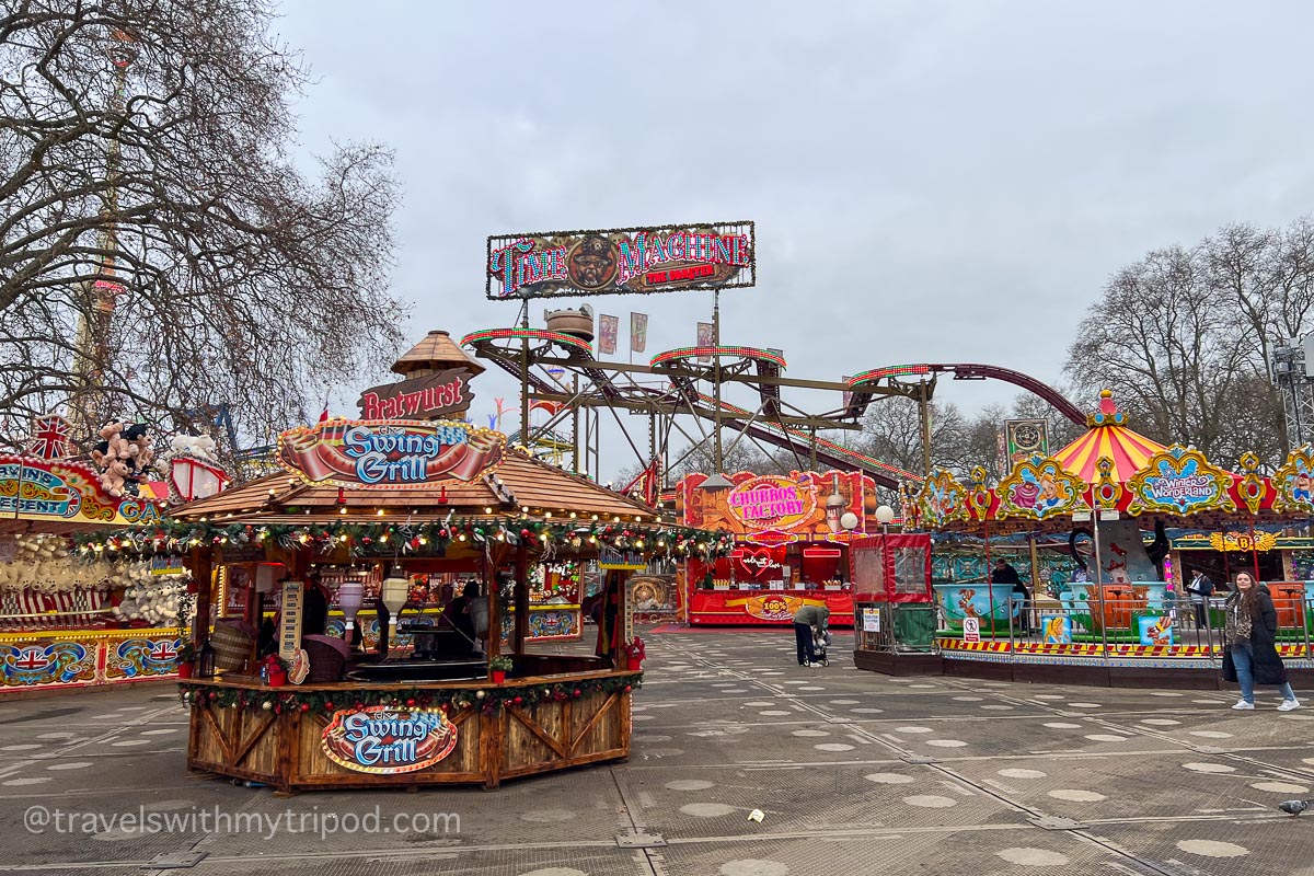 Food and funfair rides at Winter Wonderland