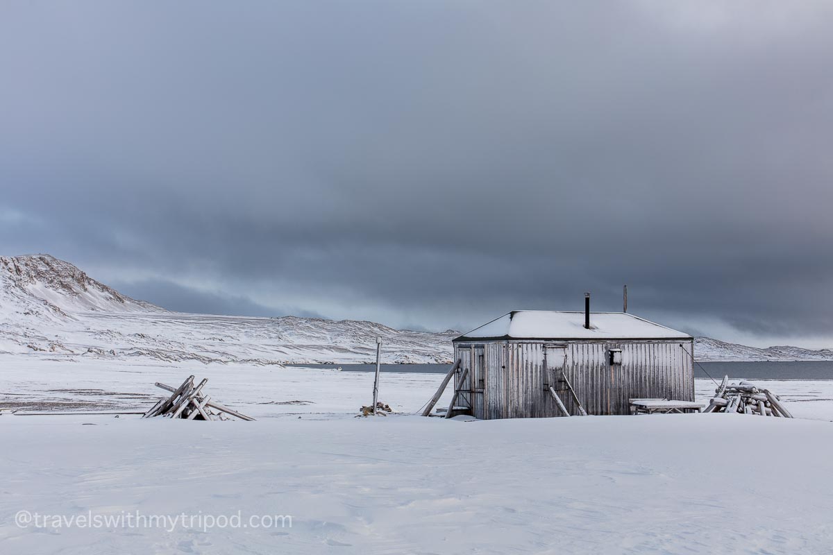 Wooden hut at Kinnvika research station in Svalbard